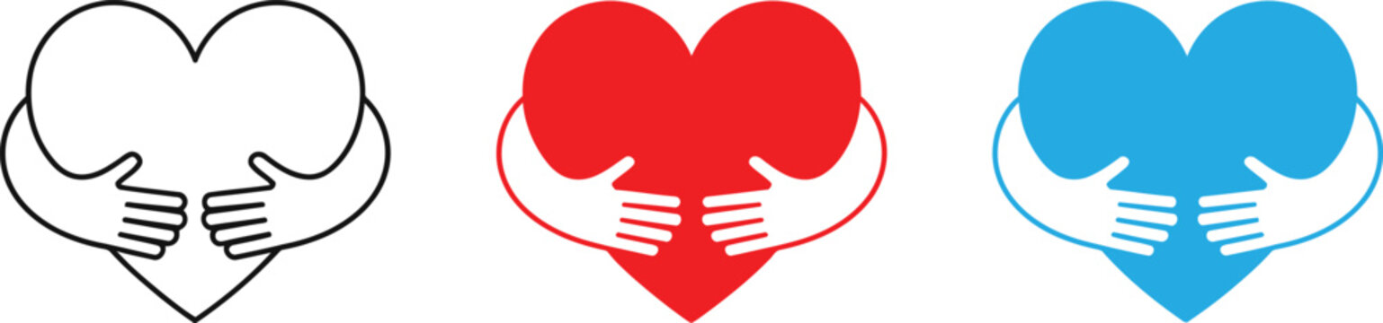 Hands forming heart shape icon set, love and care symbol, romantic support vector illustration