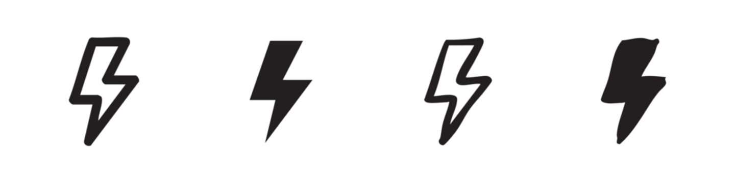 Lightning Bolt Flash Icons for Power Energy and Speed Concepts