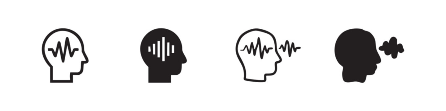 Human head with sound waves icons for hearing and psychology concepts