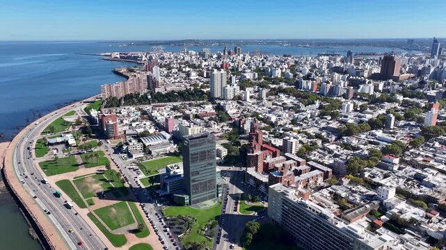 Montevideo Skyline In Maldonado Uruguay. Beach Landscape. Downtown District. Travel Destination. Montevideo Skyline At Montevideo In Maldonado Uruguay. Nature Seascape.