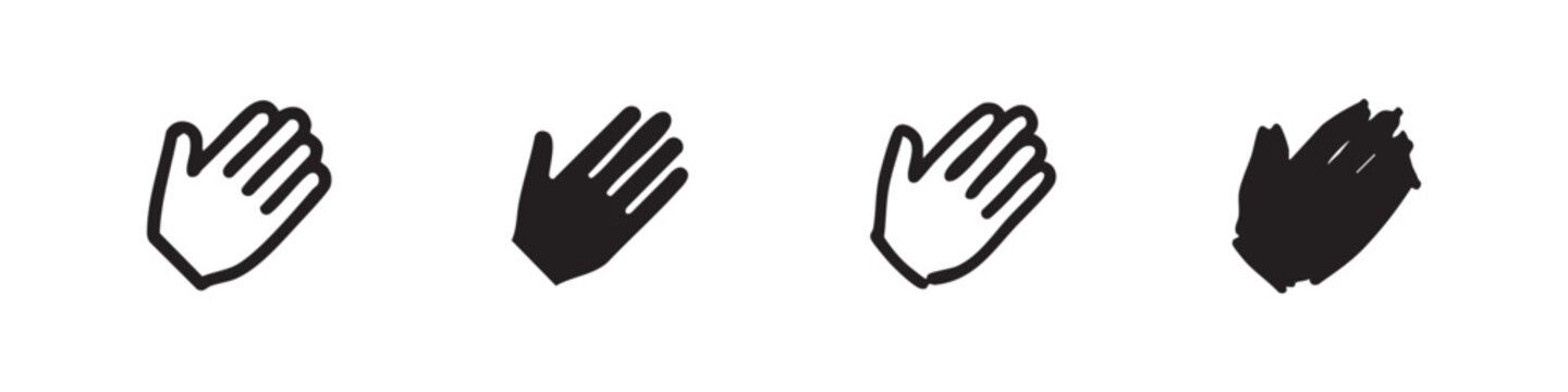 Open hand gesture set in different outline and solid styles, representing hello, stop, or greeting.