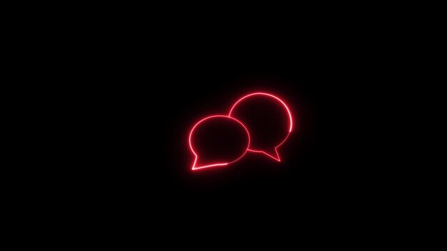 Bright neon red glowing speech bubble animation.