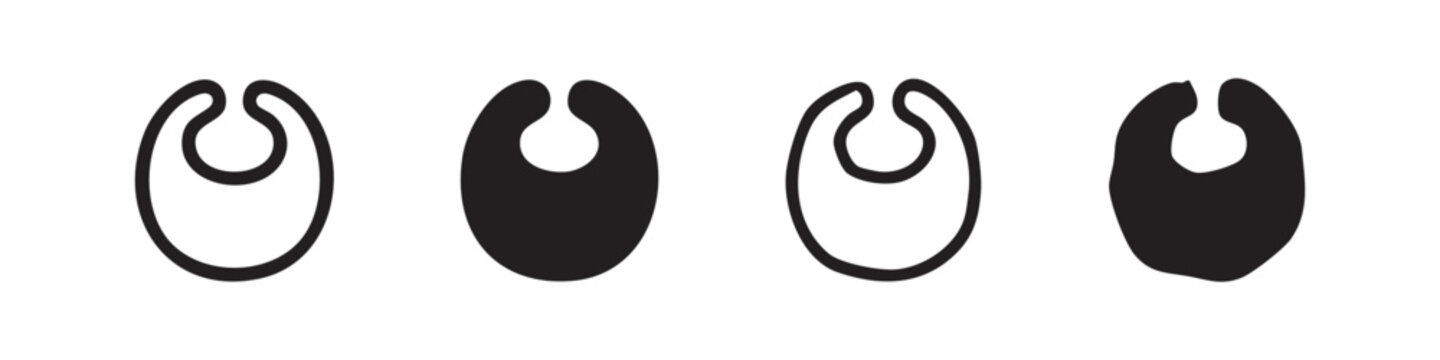 Baby bib icon set. Infant feeding and protection accessory symbol in line and filled styles.