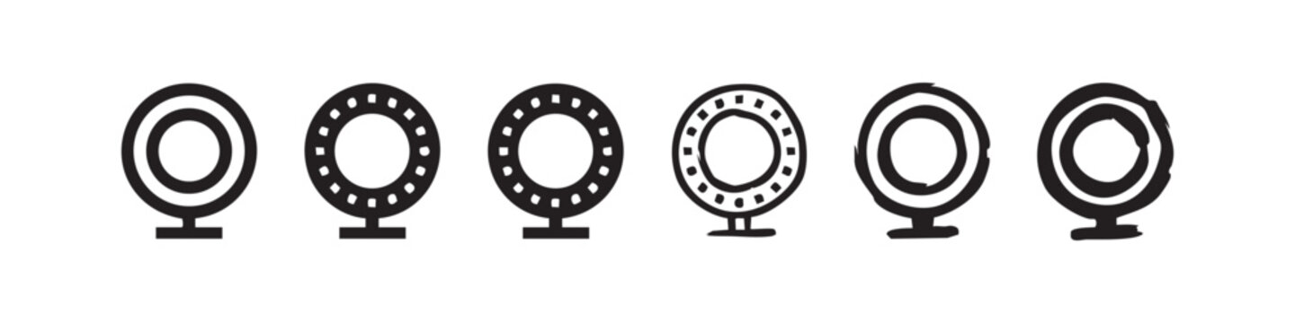 Set of ring light icons in various styles, outline and glyph, for photography, video, and streaming