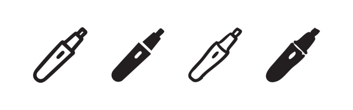 Set of vape pen icons, white and black outline and solid fill