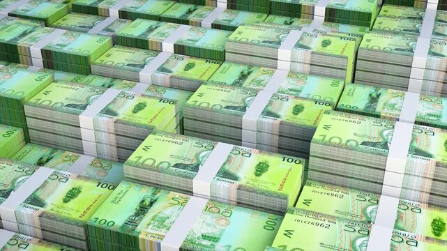 Western Samoa 100 Tala Banknotes Stack with Slow Camera Movement, Realistic 3D Animation of Samoan Currency Money 4K