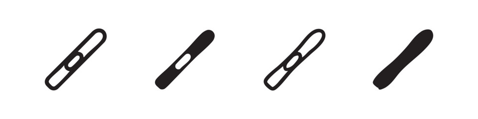 Obraz premium Set of four simple snowboard icons, black outline and solid fill on white background