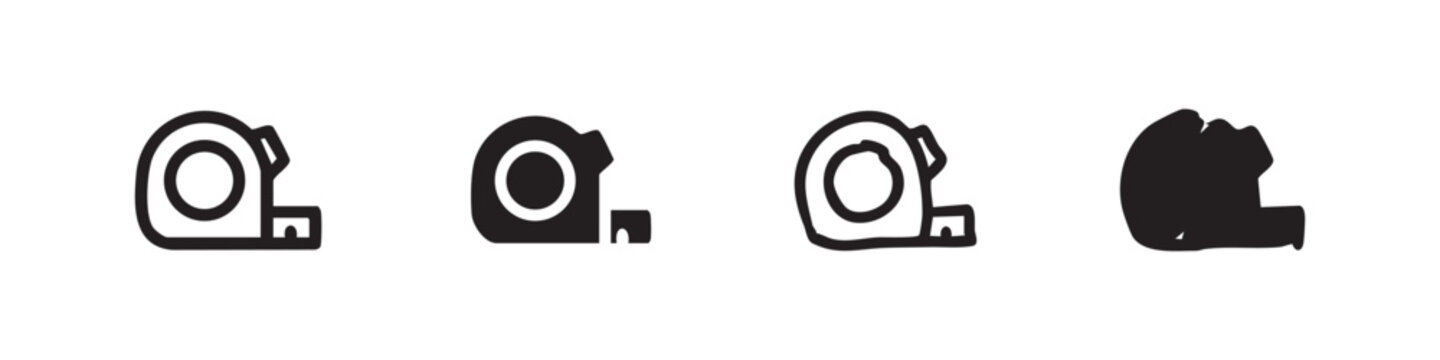 Black and white icons of tape measures, hand-drawn style