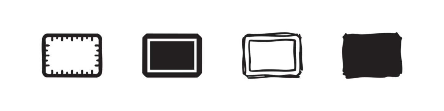 Black and white icons of squares, hand-drawn style