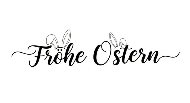 Frhe ostern lettering with cute bunny ears, happy easter greeting card design, calligraphy text for holiday celebration, isolated on white background