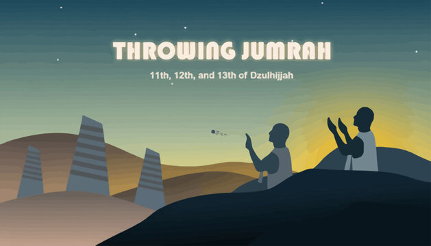 Throwing Jamrah 11th, 12th, and 13th of Dhul-Hijjah Islamic Pilgrimage Ritual