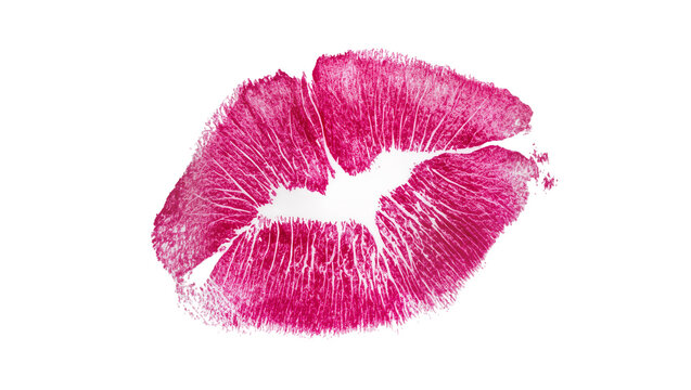 Vibrant pink lipstick kiss mark imprint, isolated on transparent background