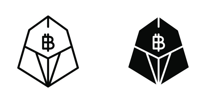 Minimalist black and white crypto bitcoin symbol logo with geometric design