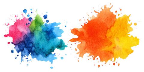 Obraz premium Colorful watercolor paint splatter design set. artistic brush strokes rainbow watercolor bundle and vibrant vector illustration background.