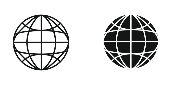 Black globe icon with grid lines representing world or global network
