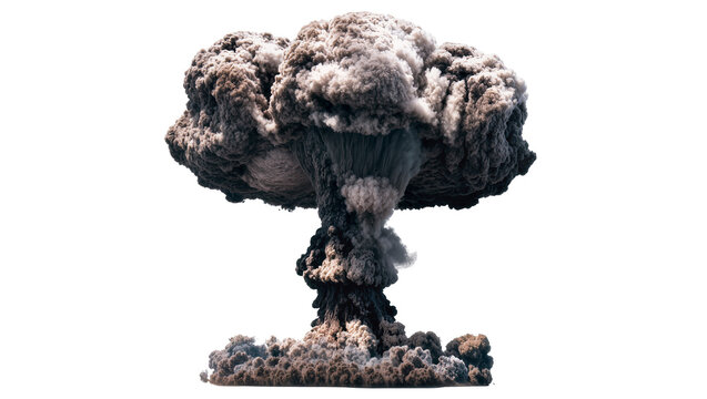 Massive mushroom cloud explosion dark smoke billowing upwards, isolated on transparent background