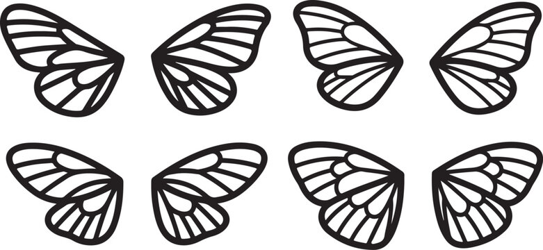 Set of eight black ribbon bows on transparent background Vector