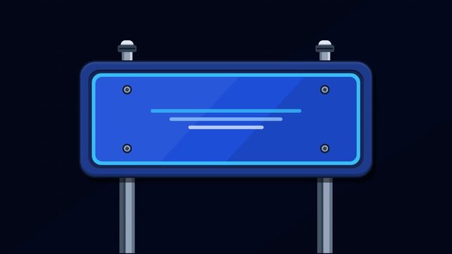 Generic Blue Directional Road Sign Icon with Glowing Border and Copy Space for Message on Black Background