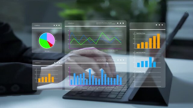 Businesswoman analyzing report with charts, statistics and dashboard, business information management, document analysis, development insights and data driven solution concept.