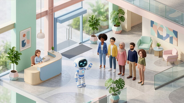 Young Students Interacting with Advanced Robotics Unit in Biophilic Learning Center