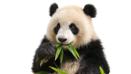 Fluffy Giant Panda Holding Green Bamboo Stalks in Paws © Natalia