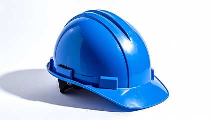 Fototapeta premium Blue construction helmet isolated on white background, safety equipment for industrial work