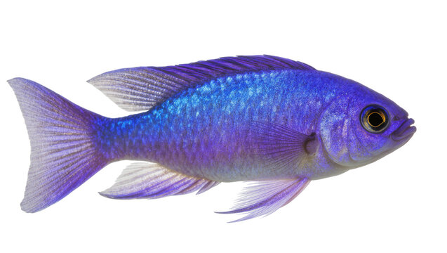 Vibrant Blue Purple African Cichlid Fish Swimming Side View