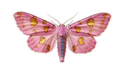 Pink and Gold Spotted Moth with Fuzzy Body and Delicate Wings © Natalia