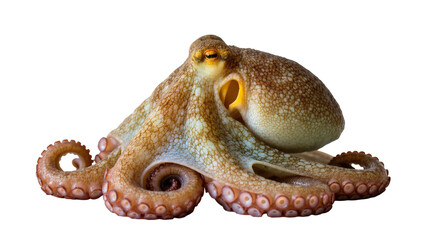 Brown mottled Octopus with extended tentacles and sucker-covered arms © Natalia