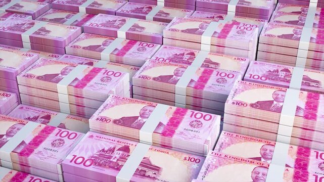 Tonga 100 Paanga Banknote Horizontal 3D Animation, Realistic Tongan Currency Motion Background for Finance and Business Investment 4K