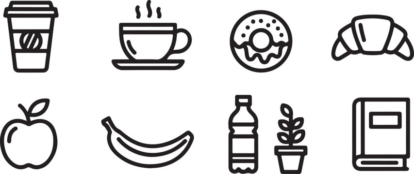 Food icons set including coffee cup latte and donut Vector