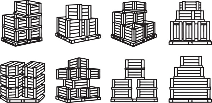 Close up view of stacked wooden pallets in warehouse Vector