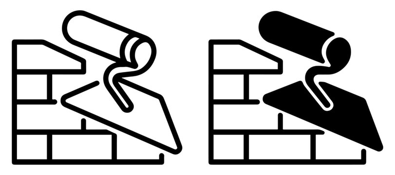 bricklaying masonry wall tools icon set