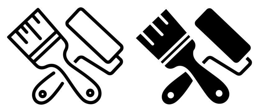 painting tools brush roller icon set