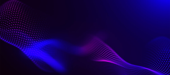 Obraz premium Abstract background with a dynamic color wave. Futuristic dotted wave of bright particles. Colorful presentation backdrop. Widescreen 3D vector illustration.