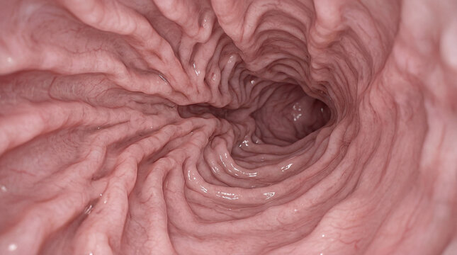 Journey into the body's hidden pathways revealing the intricate, moist, pink tissue folds of an internal organ lining