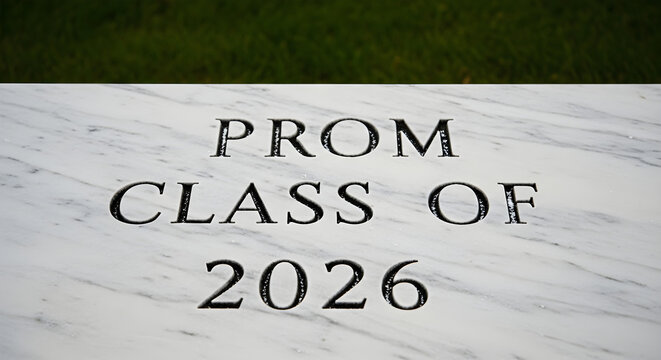 Prom class of 2026 text on stone
