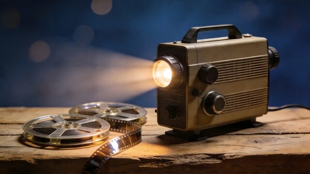 Vintage film projector with reels