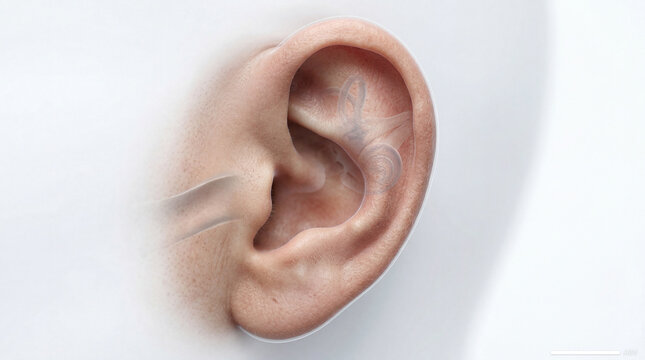 Unveiling the intricate auditory system, a detailed render illuminates the human ear's delicate structures for deeper understanding