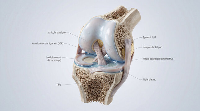 Revealing deep insights into the intricate human knee joint depicting essential ligaments menisci and articular cartilage