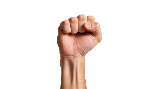 Human fist raised upwards symbolizing power and resistance, isolated on transparent background