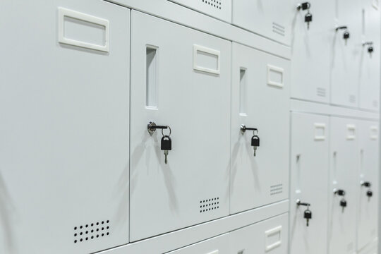 White storage lockers with keys in locks modern secure cabinet row