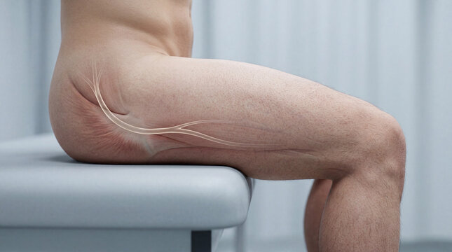 Exploring the intricate network of the human body showcasing the sciatic nerve within a person's lower limb on an examination table
