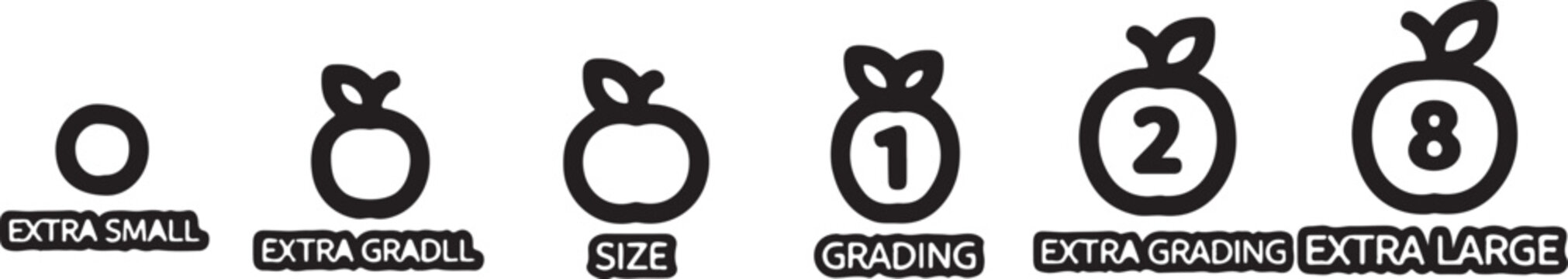 Vector icons set for size grading xs s m l xl xxl Vector
