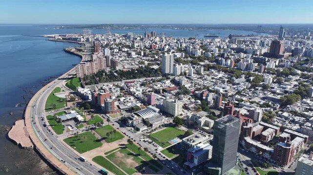 Montevideo Skyline At Montevideo In Maldonado Uruguay. Coast City Skyline. Tropical Landscape. Summer Travel. Montevideo Skyline In Montevideo In Maldonado Uruguay. 