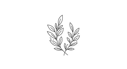 Minimalist botanical illustration of delicate leaves and branches, line art drawing. © SLAMET BUDIONO