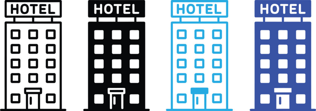 Hotel building icons set. Accommodation hospitality flat vector illustration