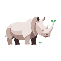 Fototapeta premium Stylized Rhinoceros with Green Leaves, Vector Illustration