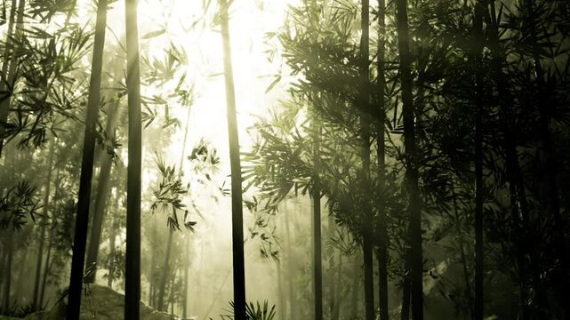High contrast forest with sunburst rays cutting through canopy, strong backlit glow highlights leaves and branches, dramatic depth and vivid atmosphere ideal