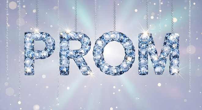 Blue sparkly prom text with glitter background